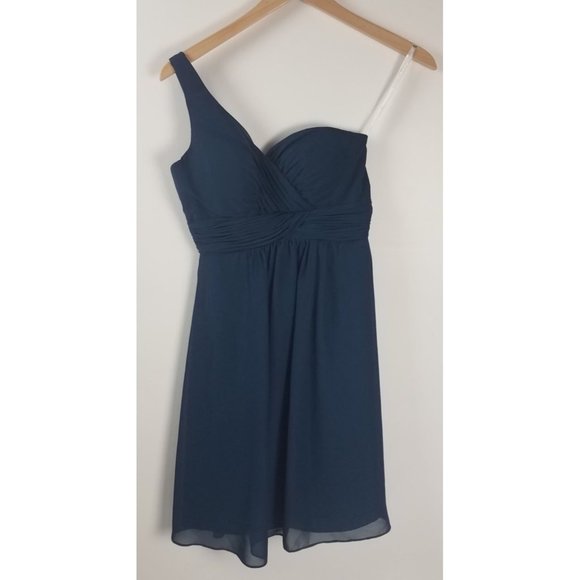 Christina Wu Dresses & Skirts - Christina Wu Women's Sz. 4 Navy One Shoulder Chiffon Short Dress 22376